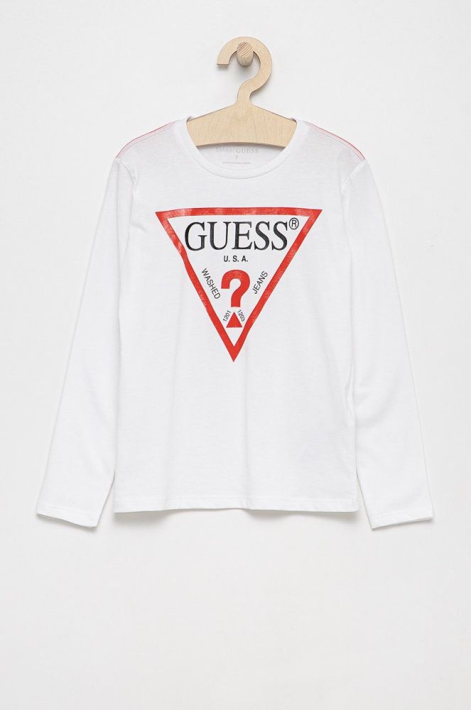Дитячий лонгслів Guess колір білий з принтом (1534425)
