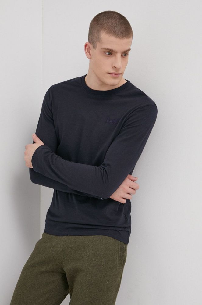 Бавовняний лонгслів Superdry колір синій однотонний (2123743)