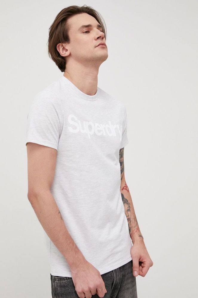 Футболка Superdry чоловічий колір сірий з принтом