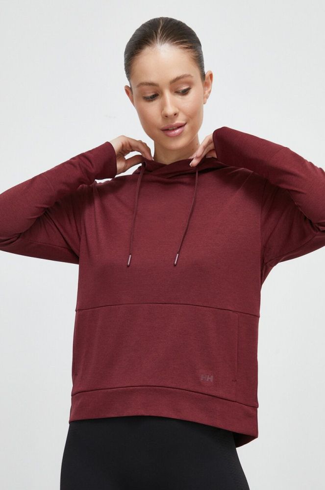 Спортивна кофта Helly Hansen Lifa Tech жіноча колір коричневий з капюшоном однотонна