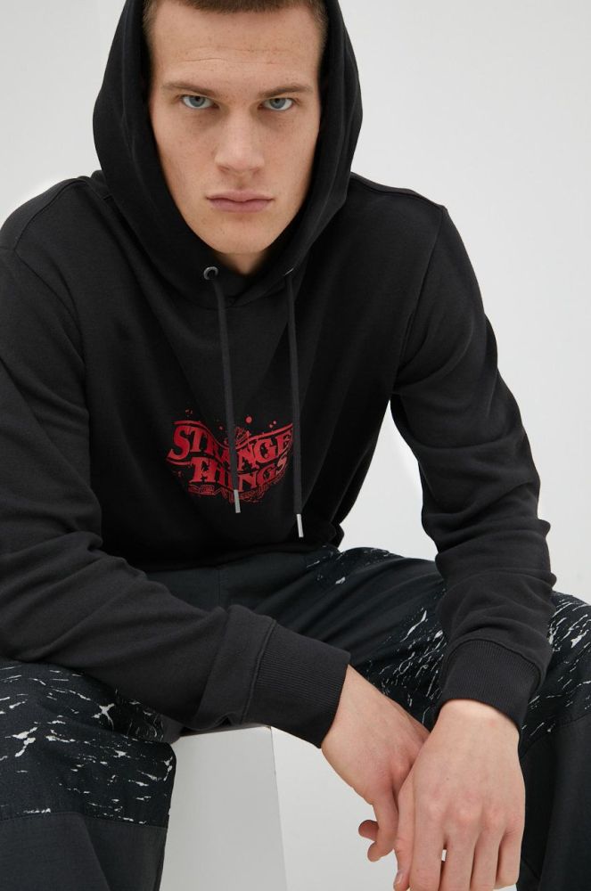 Кофта Quiksilver X Stranger Things чоловіча колір чорний з принтом
