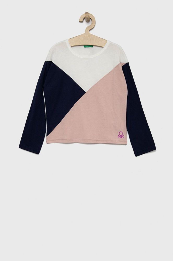 Дитячий бавовняний лонгслів United Colors of Benetton колір коричневий