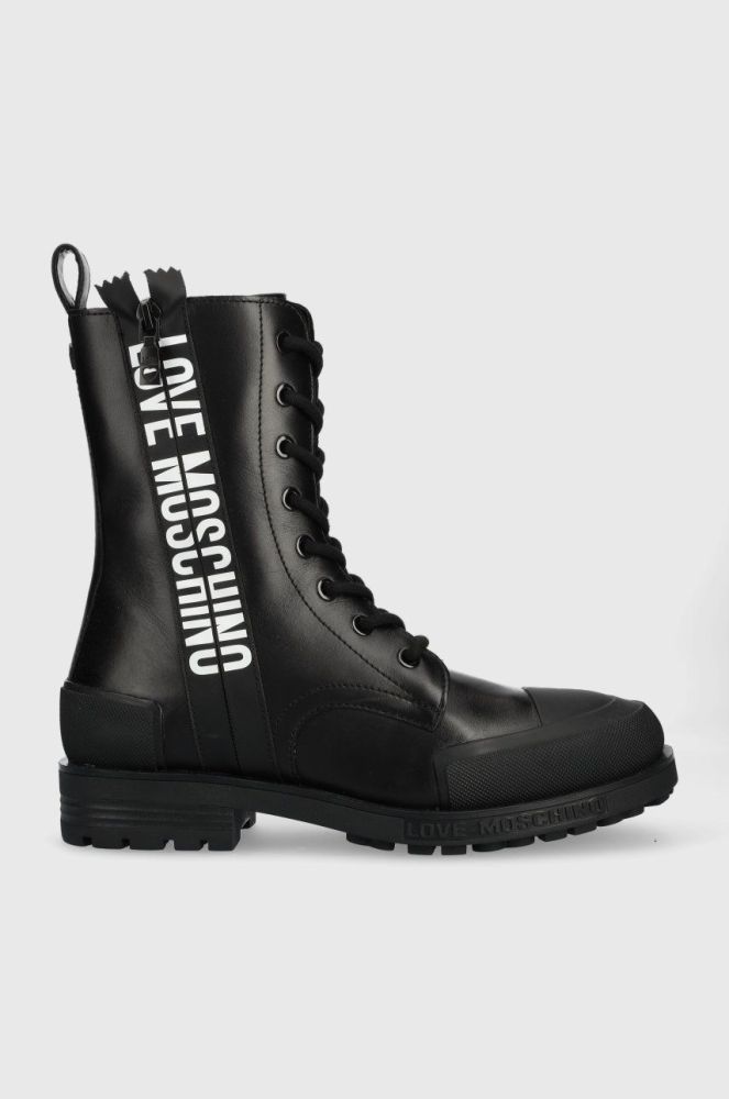 Шкіряні черевики Love Moschino жіночі колір чорний на плоскому ходу (2513038)