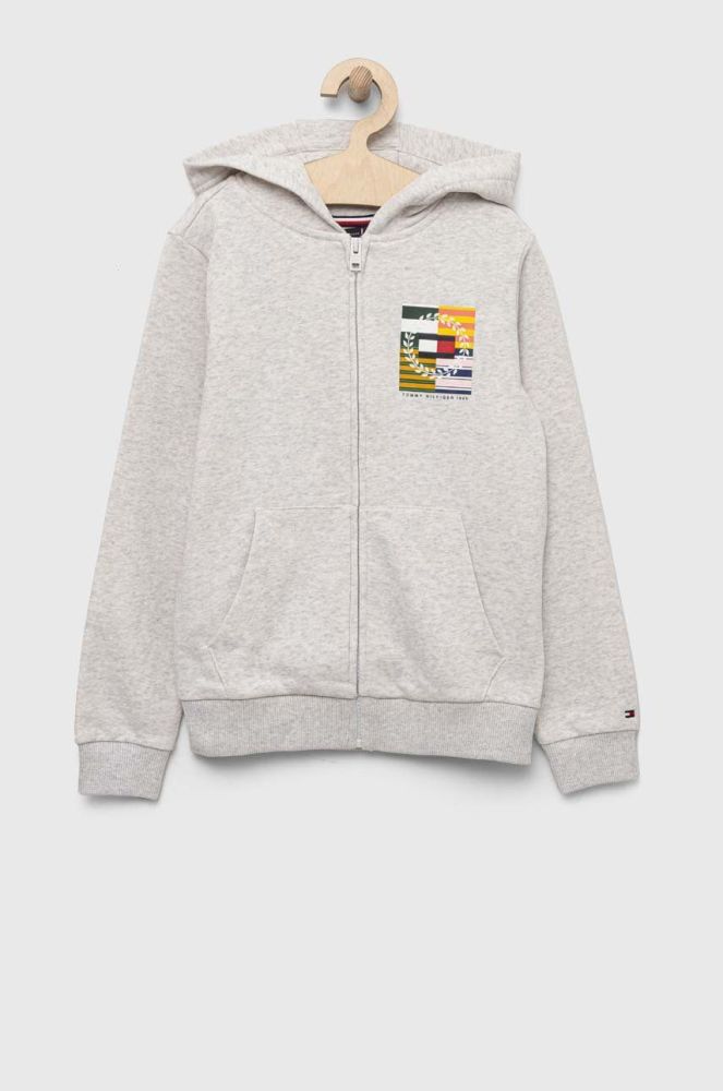 Дитяча кофта Tommy Hilfiger колір сірий з капюшоном з принтом (3324444)
