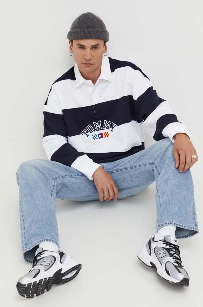 Бавовняна кофта Tommy Jeans чоловіча колір синій візерунок