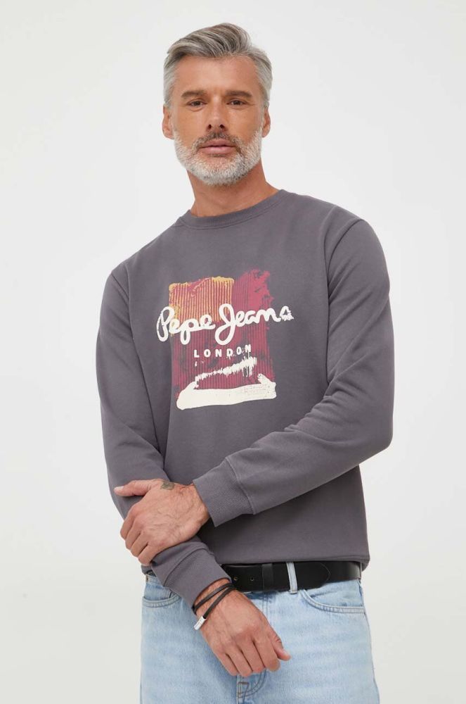 Бавовняна кофта Pepe Jeans Melbourne чоловіча колір сірий з принтом