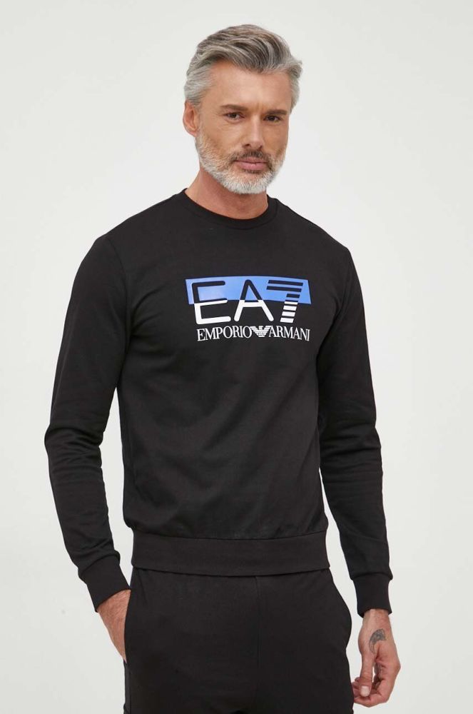 Бавовняна кофта EA7 Emporio Armani чоловіча колір чорний з принтом (3305826)