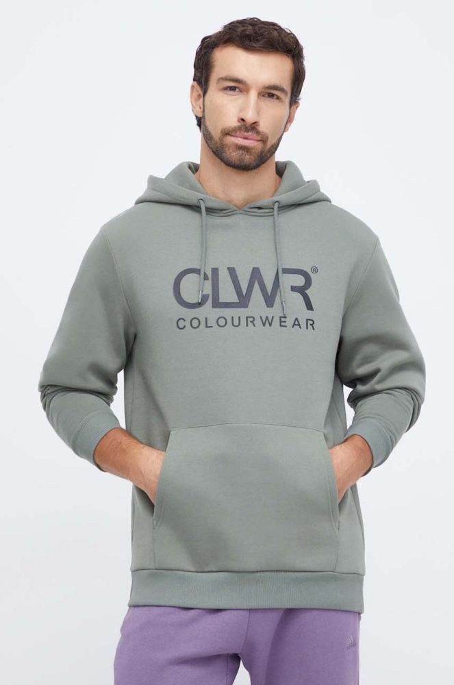 Кофта Colourwear чоловіча колір зелений з капюшоном з принтом