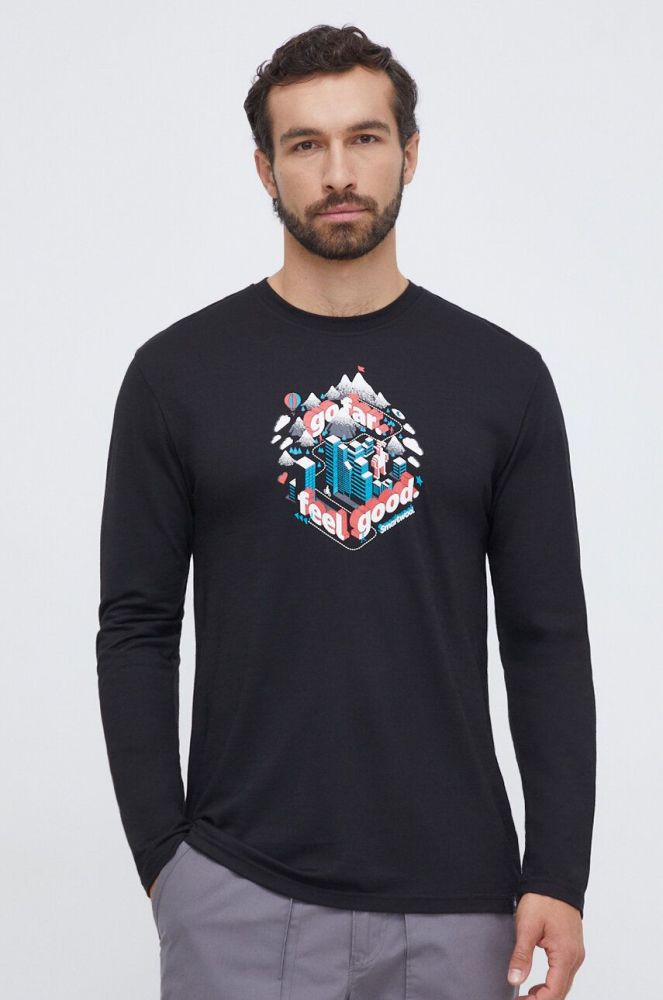 Спортивний лонгслів Smartwool Denver Go Far Feel Good Graphic колір чорний з принтом
