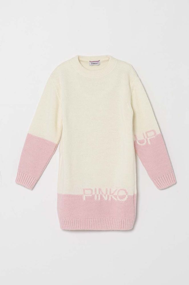 Дитяча сукня з домішкою вовни Pinko Up колір рожевий mini пряма