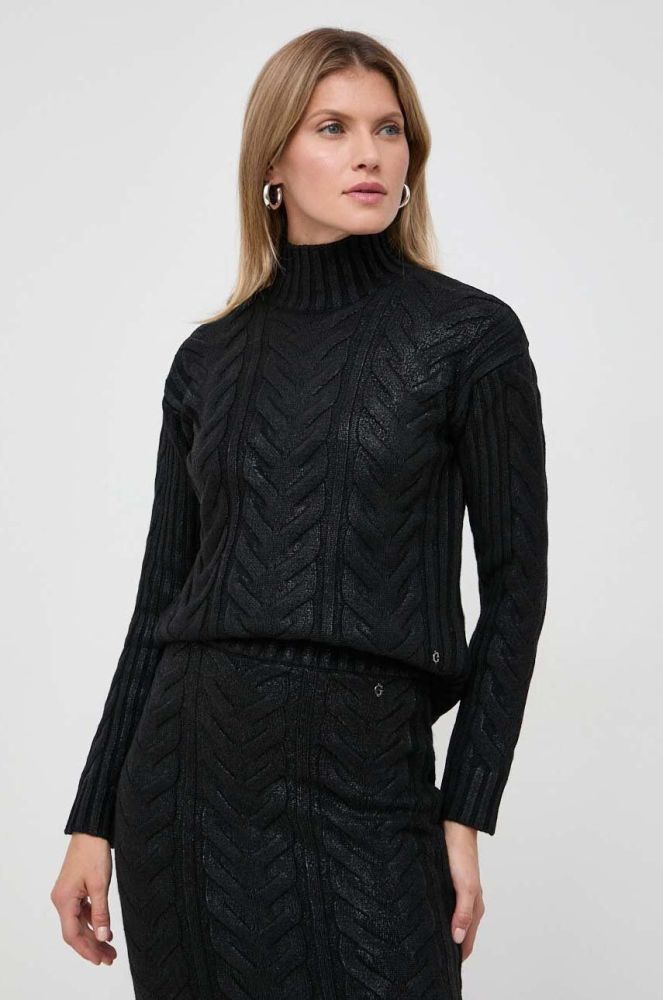 Светр з домішкою вовни Guess жіночий колір чорний півгольф