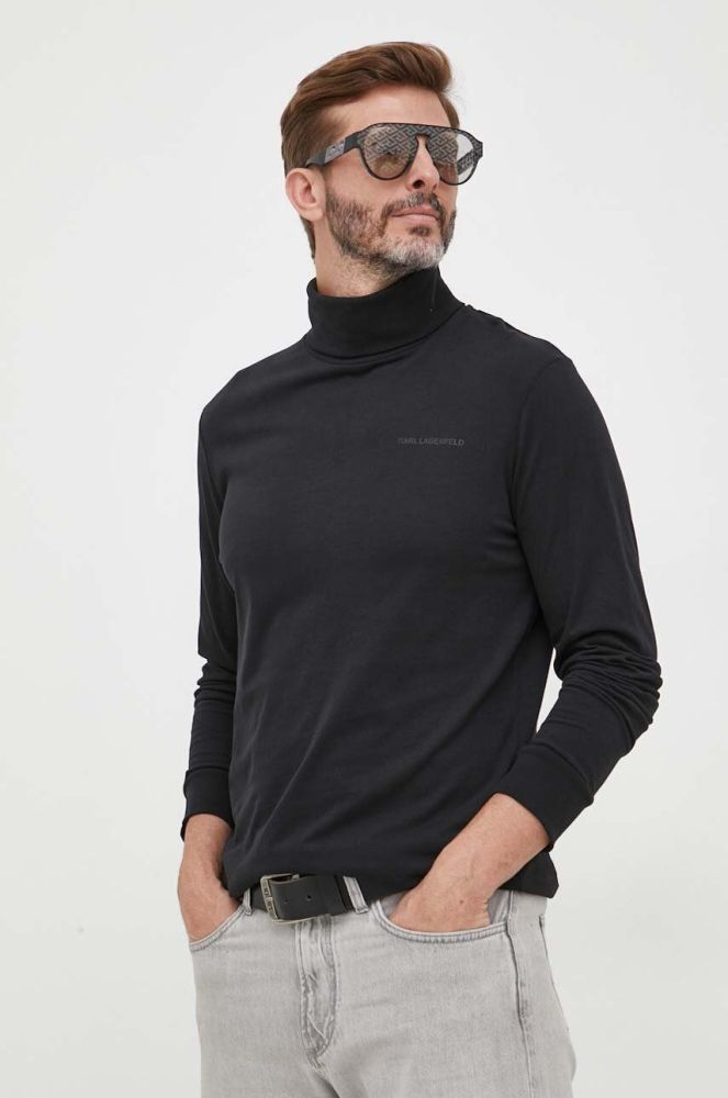 Бавовняний лонгслів Karl Lagerfeld колір чорний однотонний (3592211)