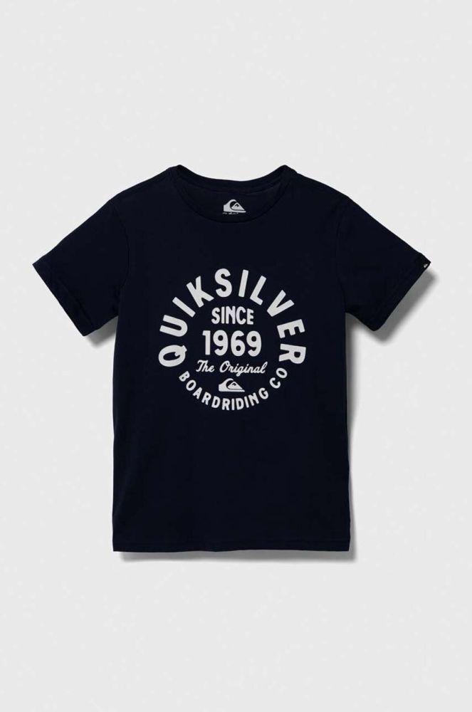 Дитяча бавовняна футболка Quiksilver CIRCLEDSCRIPTFR TEES колір синій з принтом