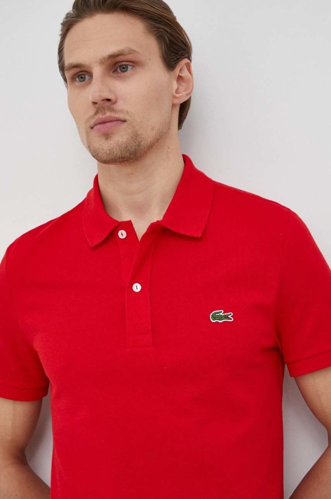 Бавовняне поло Lacoste колір червоний однотонний PH4012-001