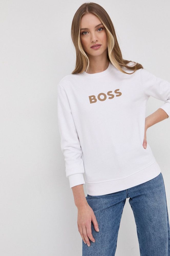 Бавовняна кофта BOSS жіноча колір білий з принтом (2216997)