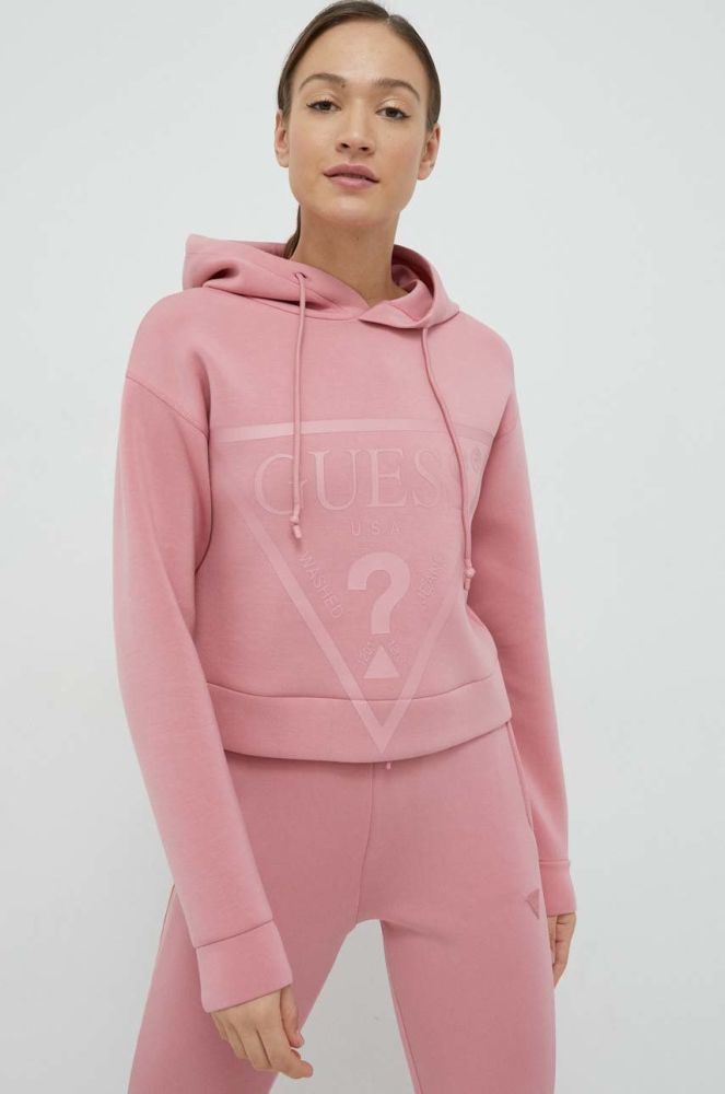 Кофта Guess жіноча колір рожевий з капюшоном з принтом (2867226)