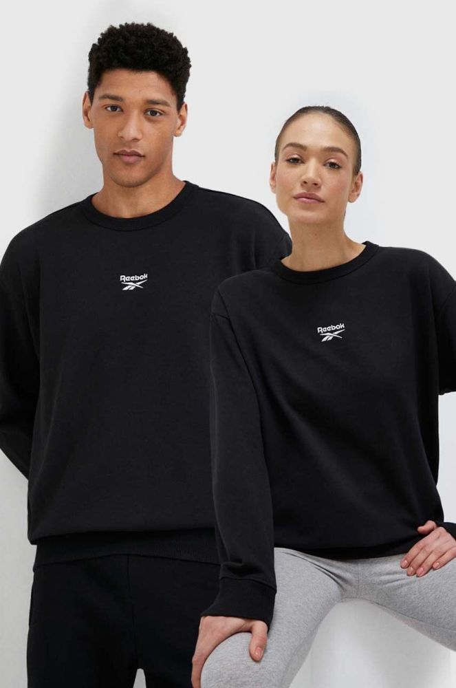 Бавовняна кофта Reebok Classic колір чорний з аплікацією HS7145-BLCK/CHALK