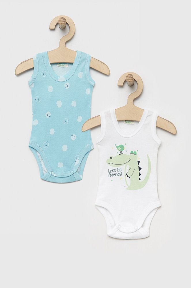 Дитяче бавовняне боді United Colors of Benetton 2-pack колір блакитний (3184826)