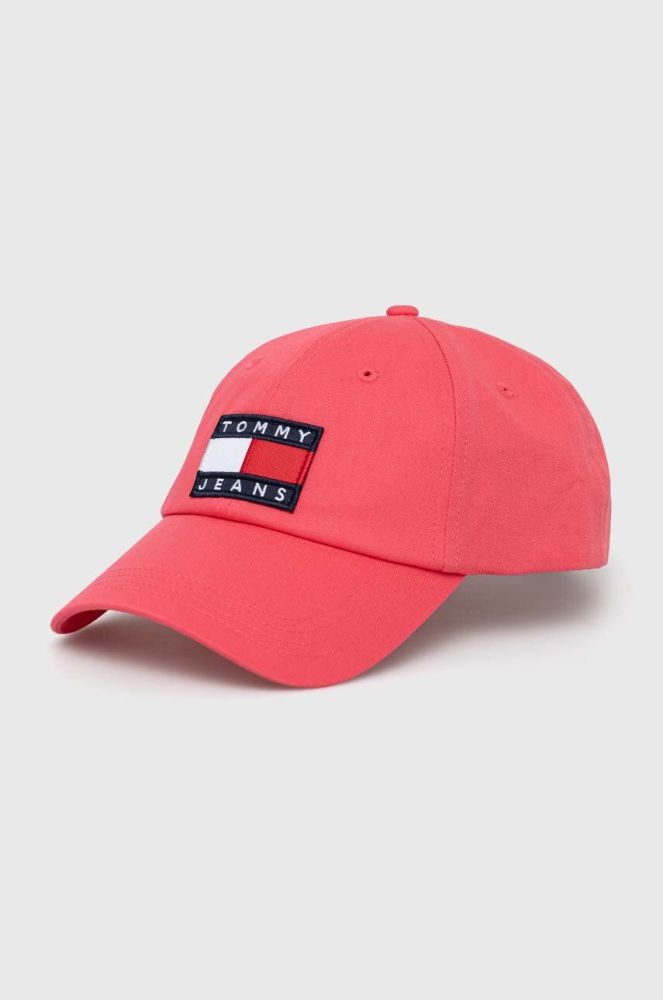 Бавовняна бейсболка Tommy Jeans колір рожевий з аплікацією (2983790)