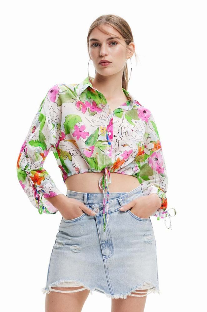 Бавовняна сорочка Desigual жіноча колір білий regular класичний комір (3150629)