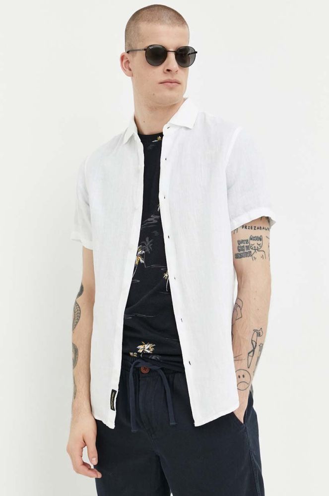 Сорочка з льону Superdry колір білий regular класичний комір (3194071)