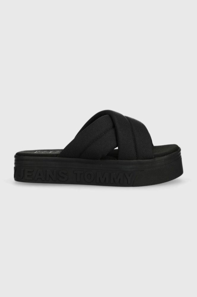 Шльопанці Tommy Jeans жіночі колір чорний на платформі EN0EN02116