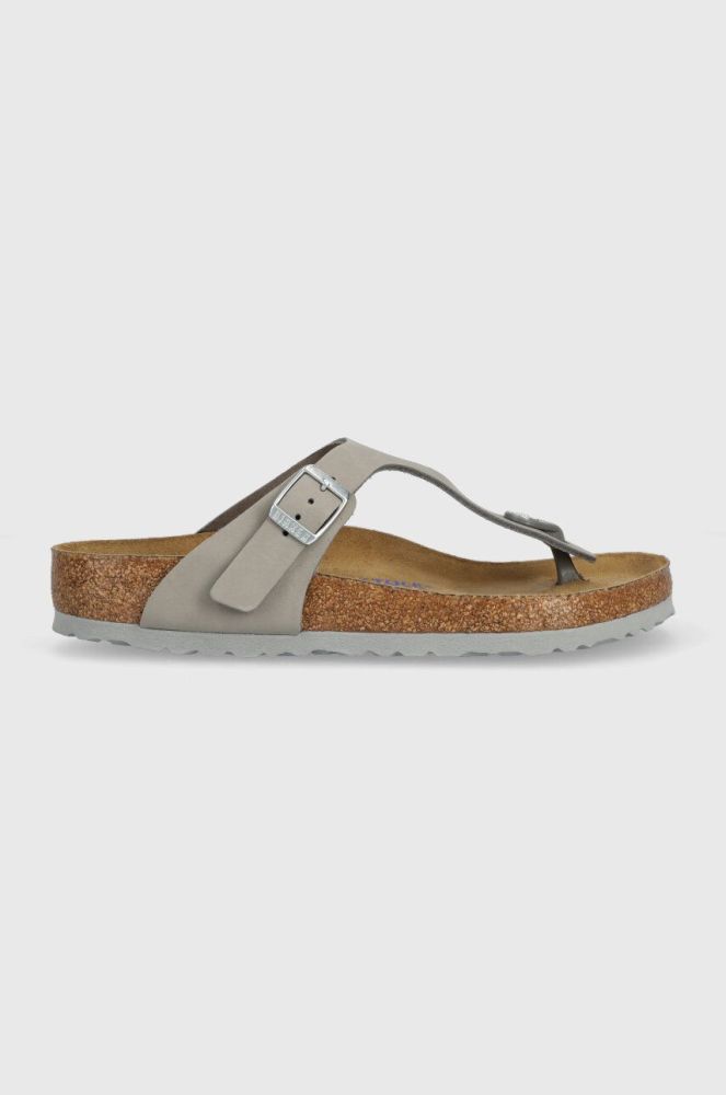 Замшеві в'єтнамки Birkenstock жіночі колір сірий на плоскому ходу 1024127-lgrey