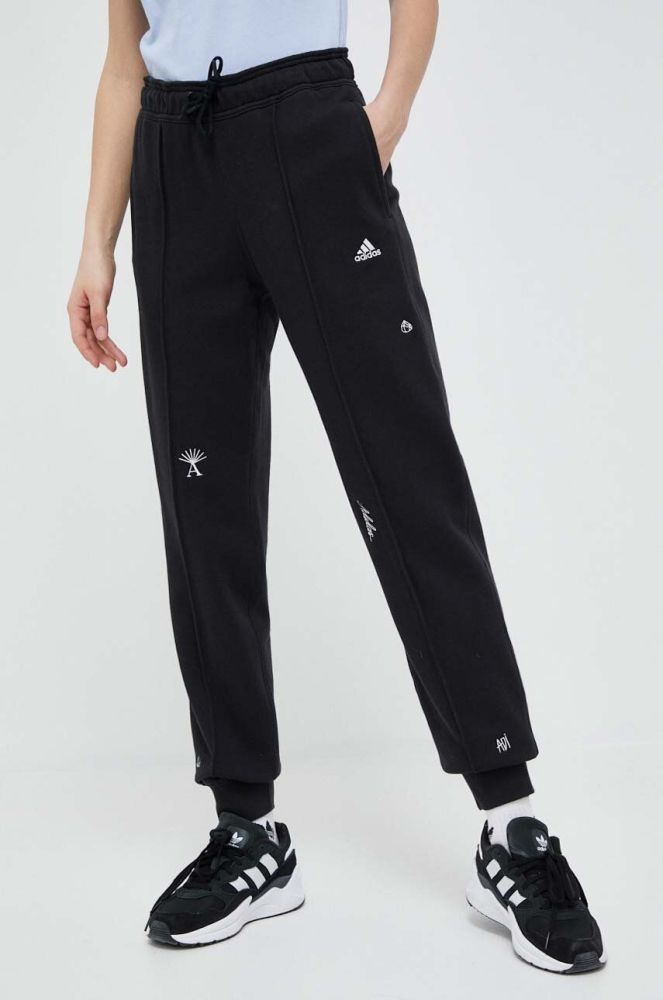 Бавовняні спортивні штани adidas колір чорний з аплікацією (3144851)