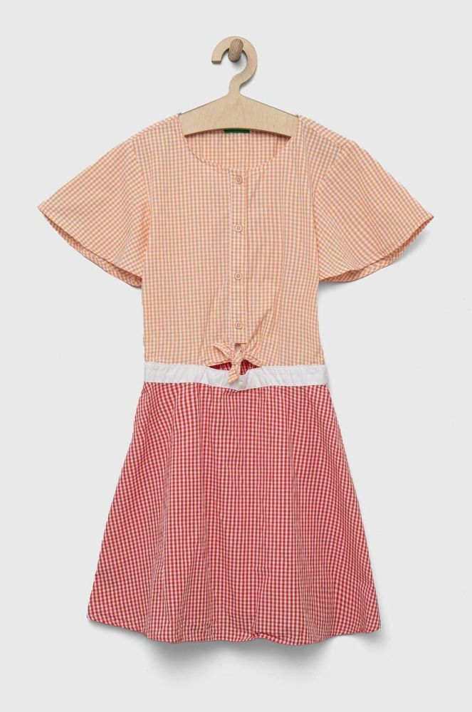 Дитяча бавовняна сукня United Colors of Benetton колір помаранчевий mini розкльошена (3282888)