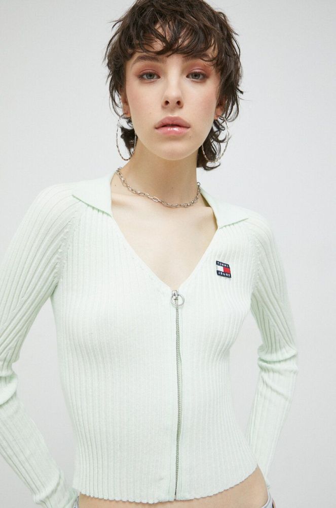 Джемпер Tommy Jeans жіночий колір зелений легкий
