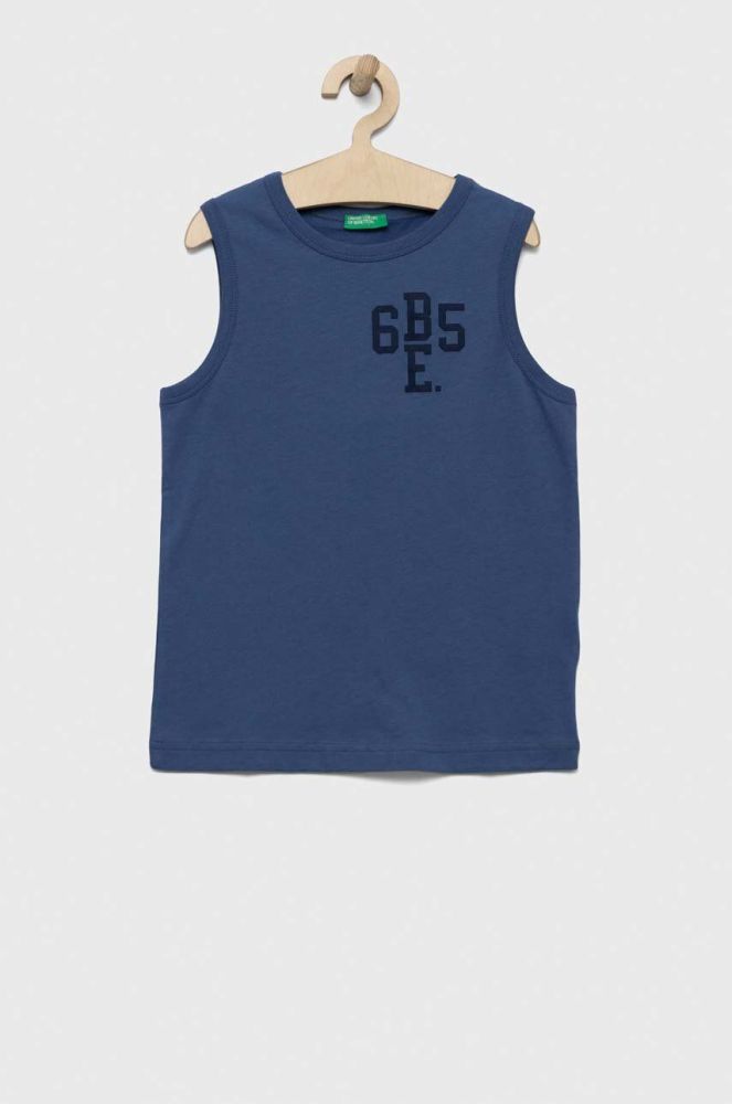 Дитяча бавовняна футболка United Colors of Benetton колір синій з принтом (3275619)