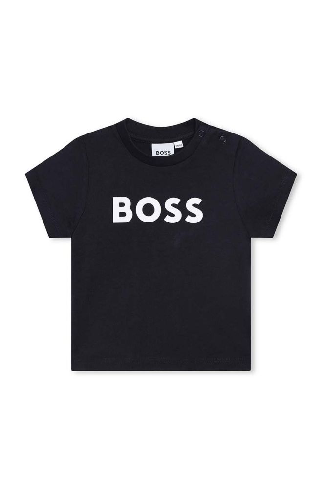 Футболка для немовлят BOSS колір синій з принтом