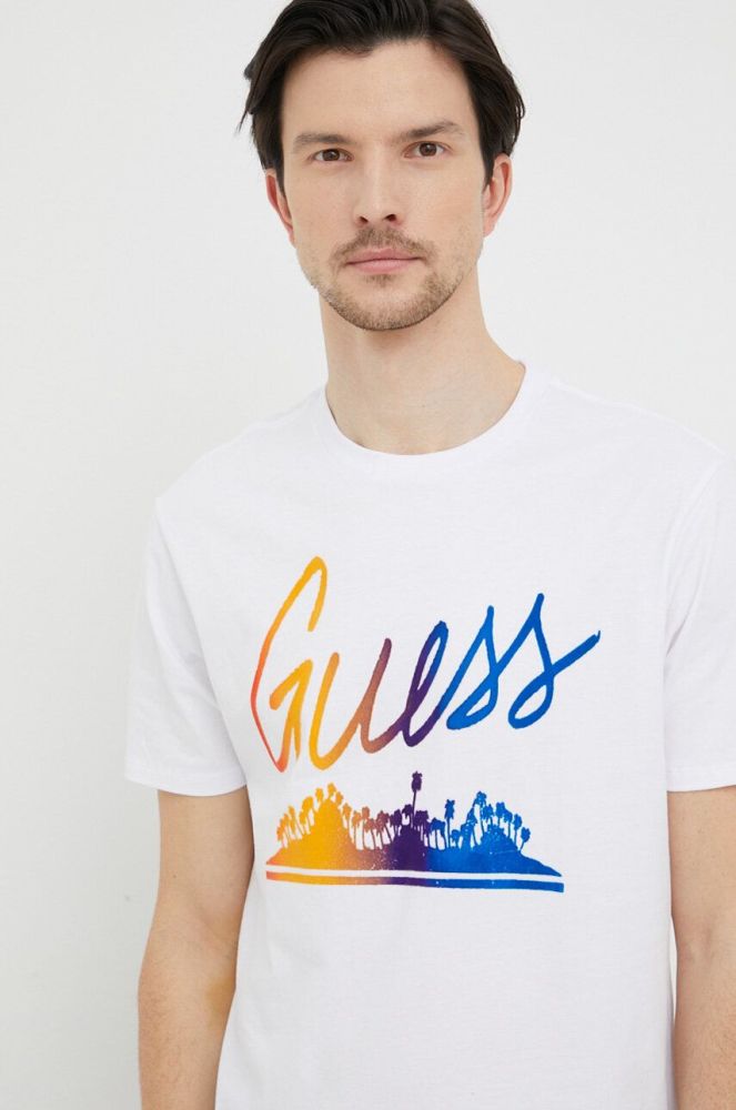 Бавовняна футболка Guess колір білий з аплікацією (3220469)