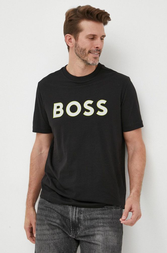 Футболка BOSS BOSS GREEN чоловіча колір чорний з принтом